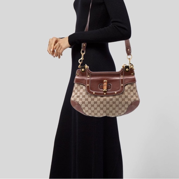 GUCCI  Peggy Brown Monogram Canvas and Bamboo Two-Way Bag - Picture 2 of 8